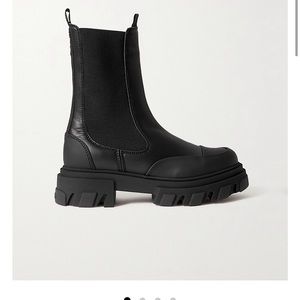 Ganni Paneled Leather Chelsea Boots Size 8
